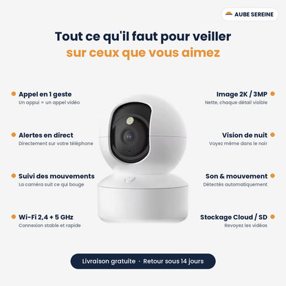 Caméra connectée 2K – Vision 360° et nuit